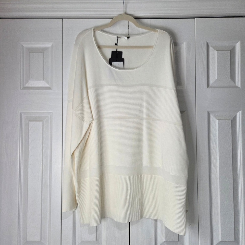 Marina Rinaldi ALA Sweater Womens XL 20W White NEW Ribbed Sheer Panel